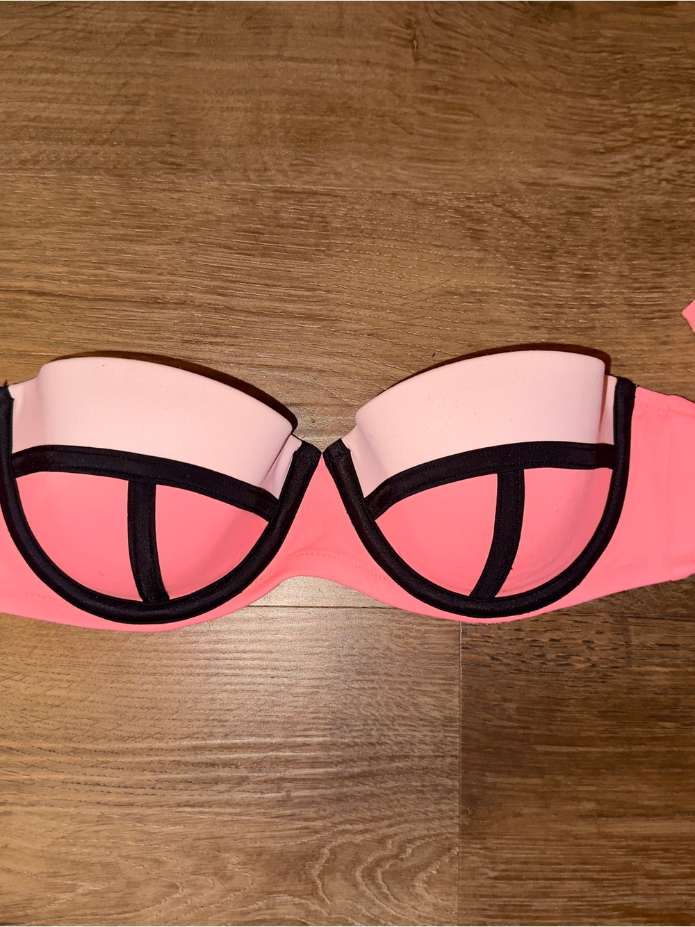 VS Pink Strapless Colorblock Bikini Top - Pink & Light Pink with Black Trim FLAW